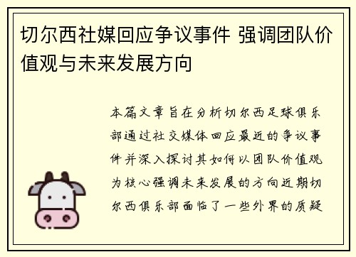 切尔西社媒回应争议事件 强调团队价值观与未来发展方向