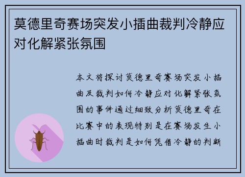 莫德里奇赛场突发小插曲裁判冷静应对化解紧张氛围
